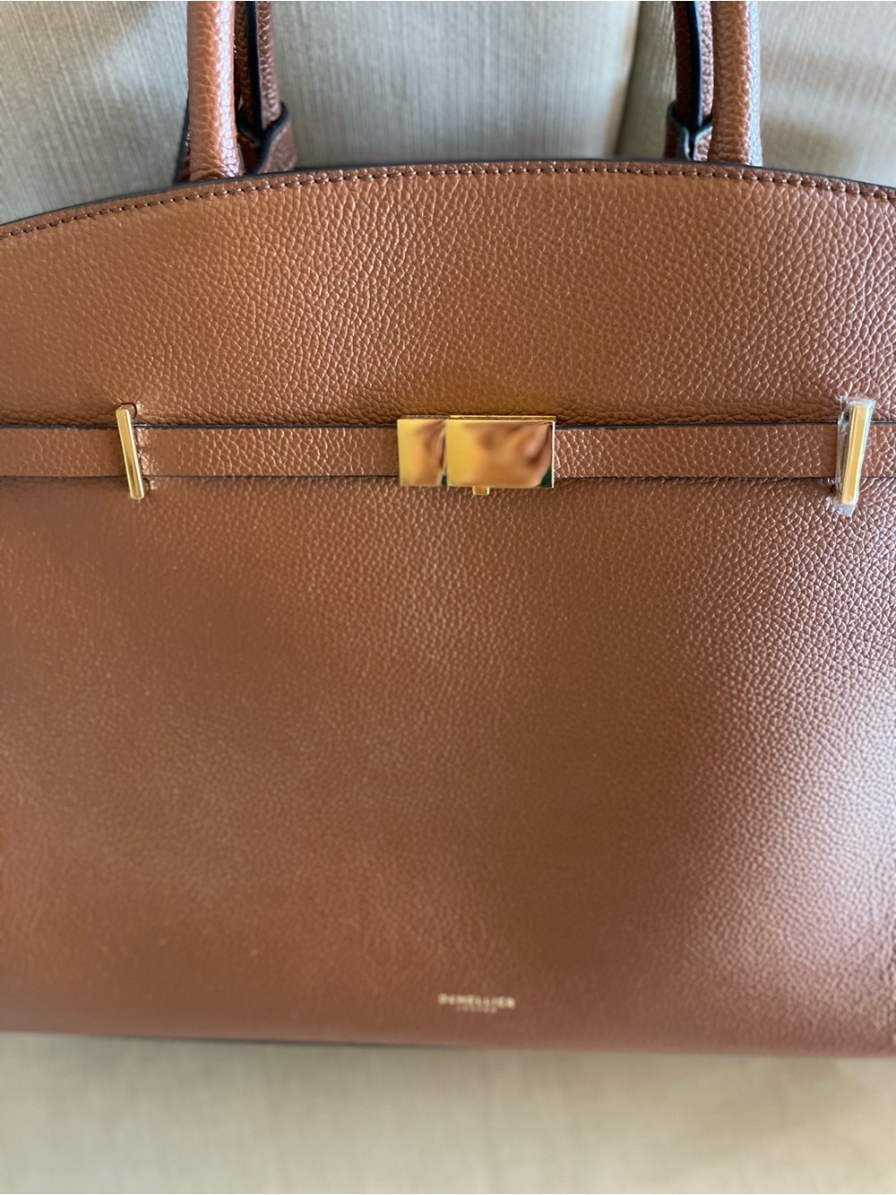 DeMellier Tan-Brown Leather Top-Handle Satchel with Gold Hardware - Picture 4 of 15